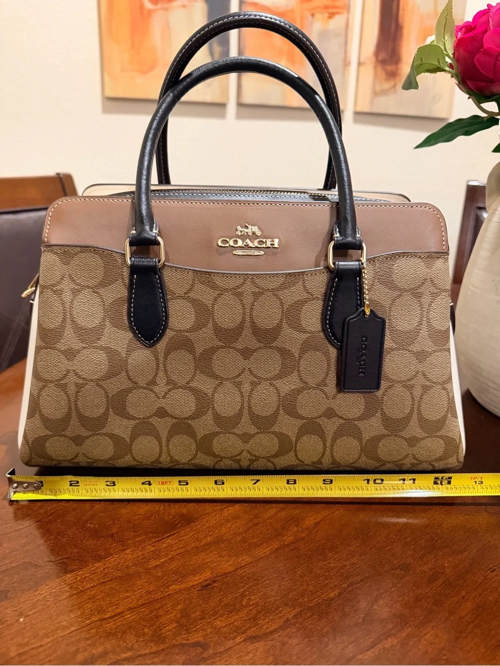Coach Darcie Carryall in Color block Saddle / Black / Chalk NWOT